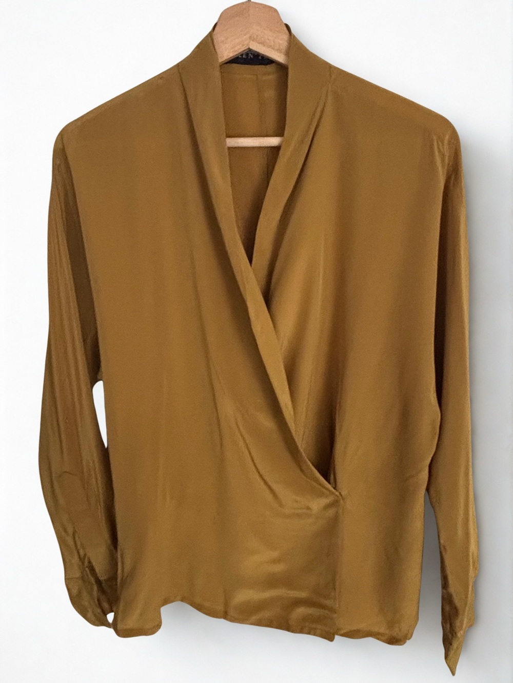 Vintage Linda Allard for Ellen Tracy 100% Silk Wrap Blouse - Mustard Gold Size 4 - Picture 2 of 8